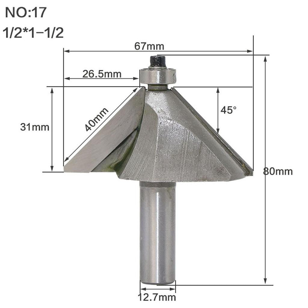 45 degrees Chamfer Router Bit for Carpentry Rounding Beveling 1/2" Shank 17