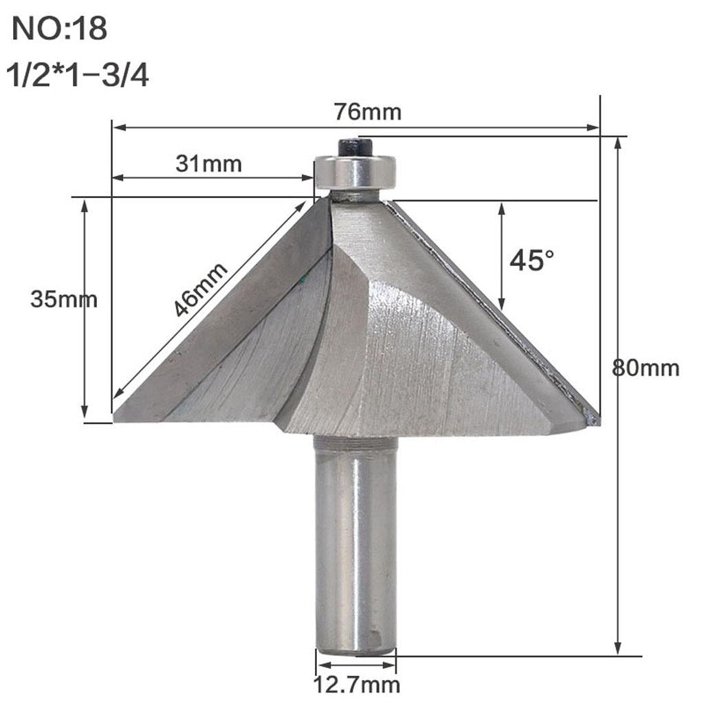 45 degrees Chamfer Router Bit for Carpentry Rounding Beveling 1/2" Shank 18