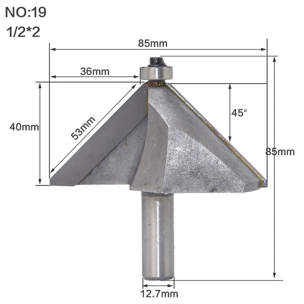 45 degrees Chamfer Router Bit for Carpentry Rounding Beveling 1/2" Shank 19