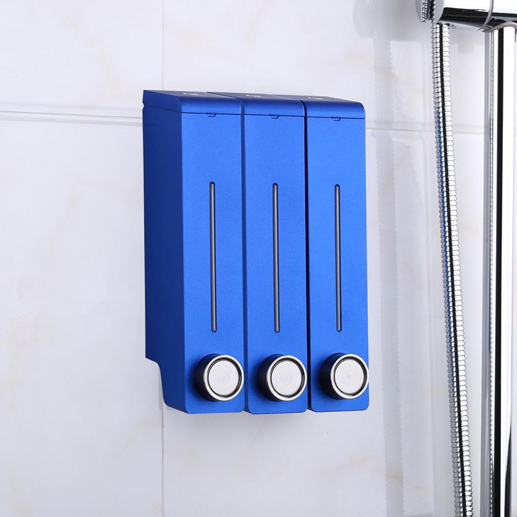 Three Chambers Wall Mount Liquid Soap Dispenser for Bathroom Blue
