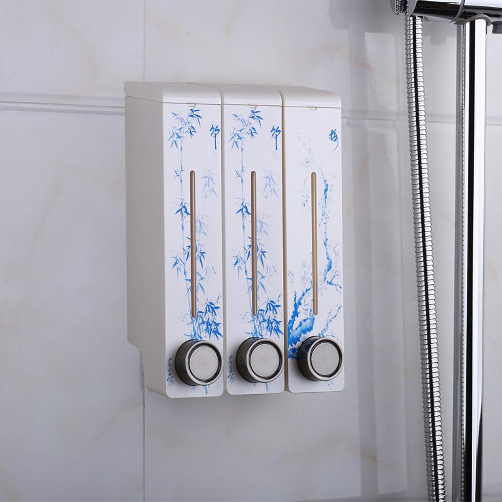 Three Chambers Wall Mount Liquid Soap Dispenser for Bathroom White