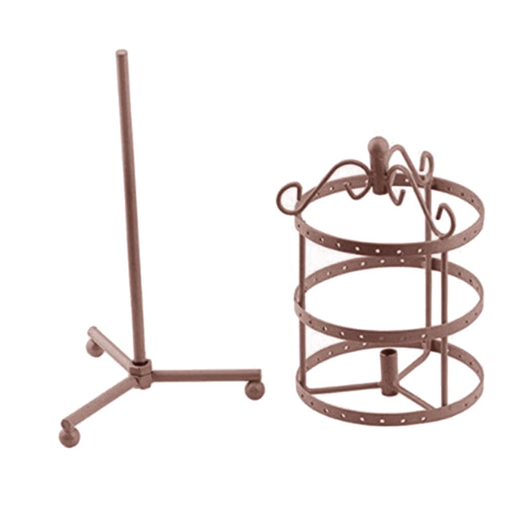 3-tier Rotating Metal Jewelry Display Rack Earrings Storage 72 Holes Bronze