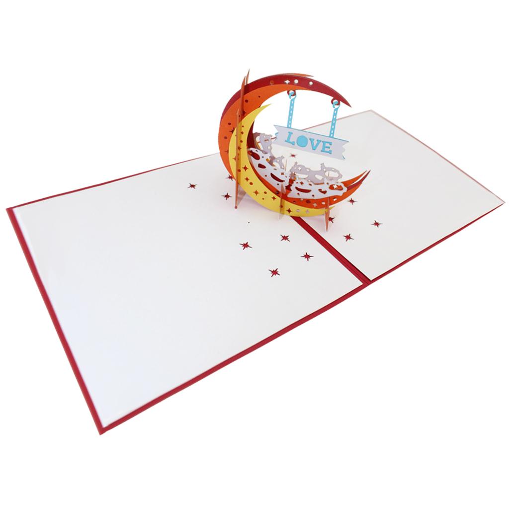 3D Greeting Cards Wedding Birthday Xmas Invitations Postcard - Love Moon