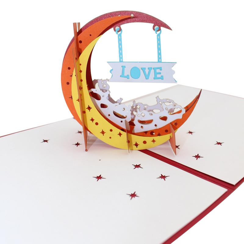 3D Greeting Cards Wedding Birthday Xmas Invitations Postcard - Love Moon