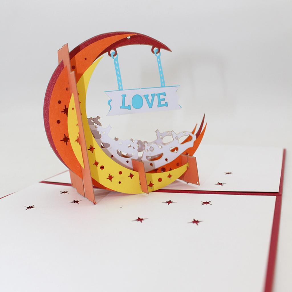 3D Greeting Cards Wedding Birthday Xmas Invitations Postcard - Love Moon