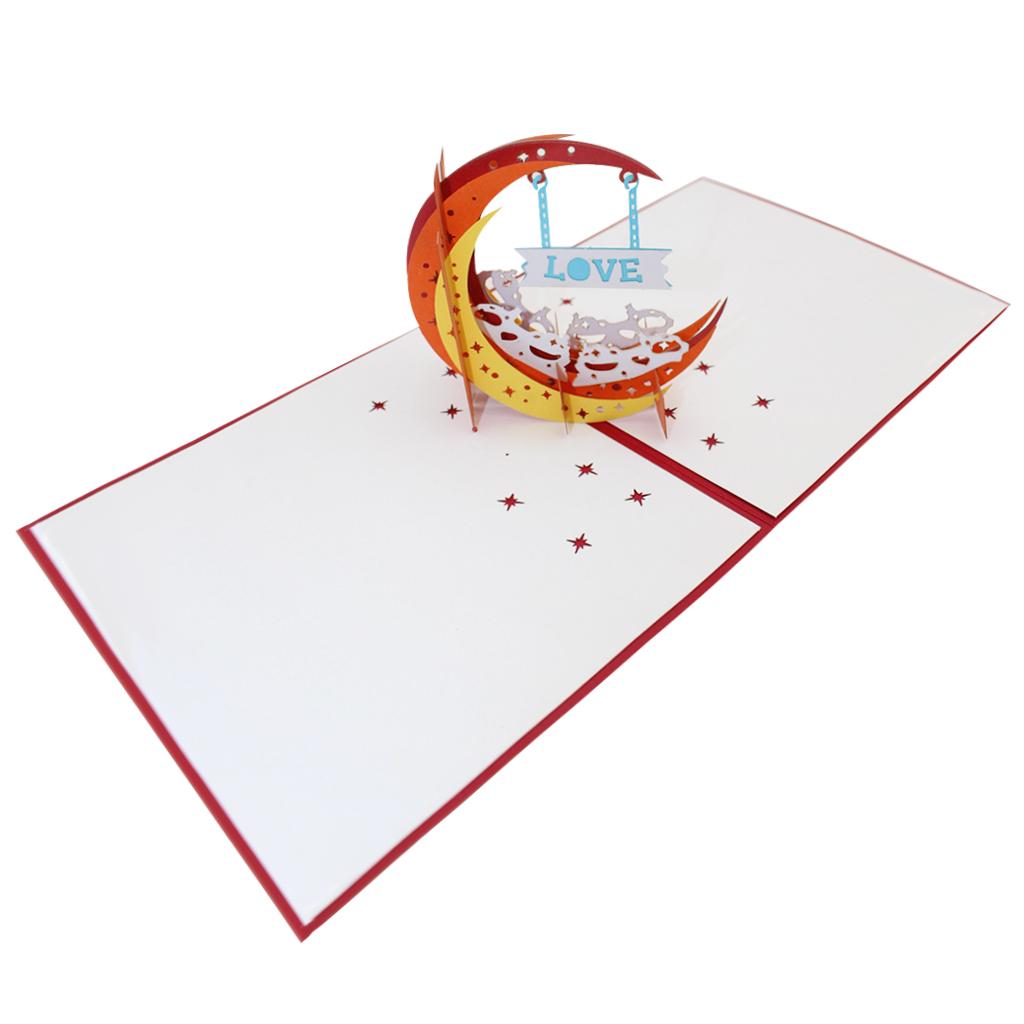 3D Greeting Cards Wedding Birthday Xmas Invitations Postcard - Love Moon