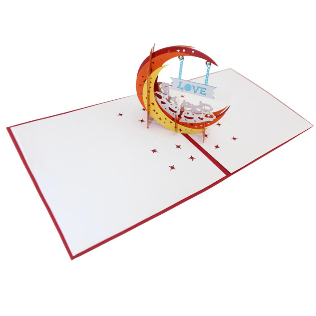 3D Greeting Cards Wedding Birthday Xmas Invitations Postcard - Love Moon