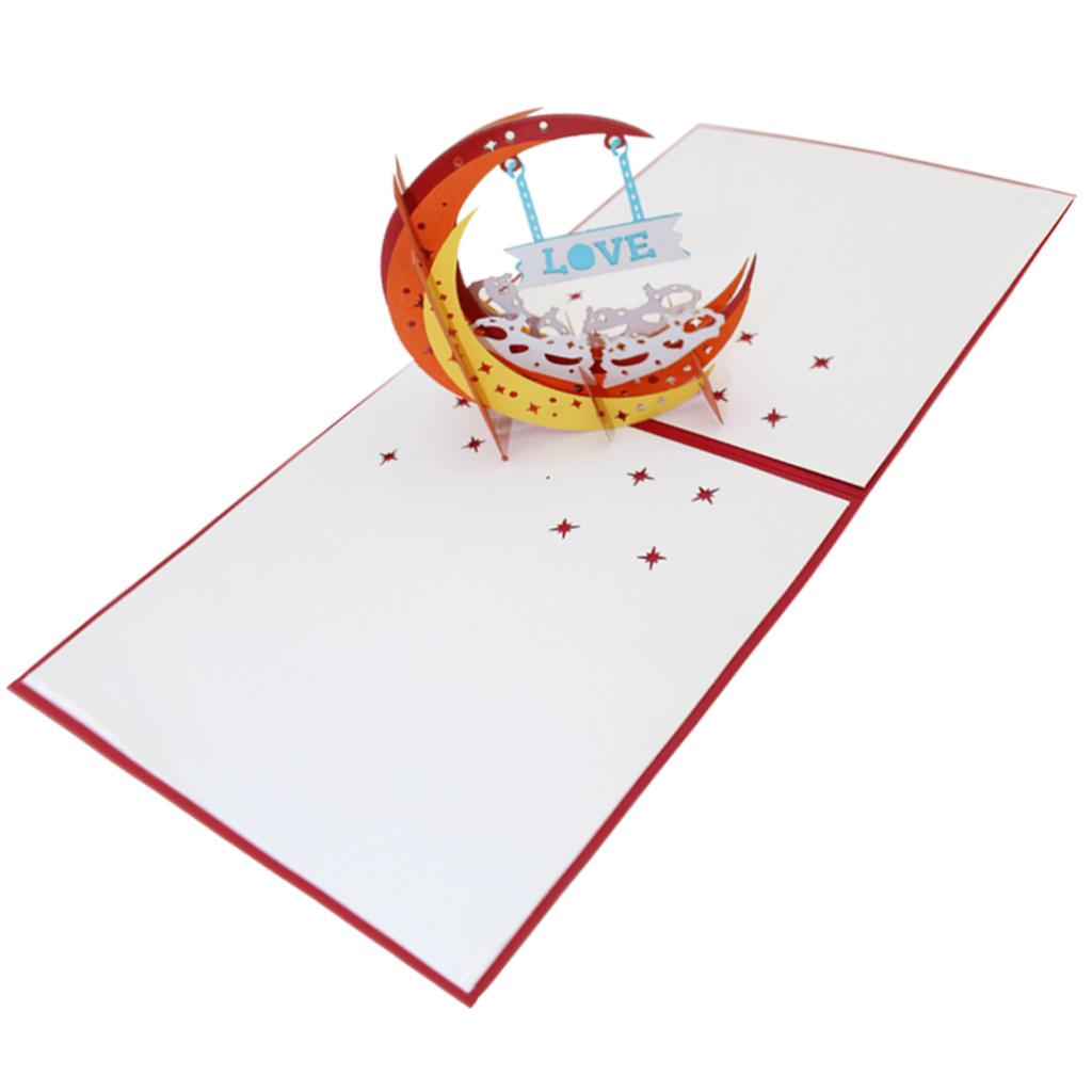 3D Greeting Cards Wedding Birthday Xmas Invitations Postcard - Love Moon