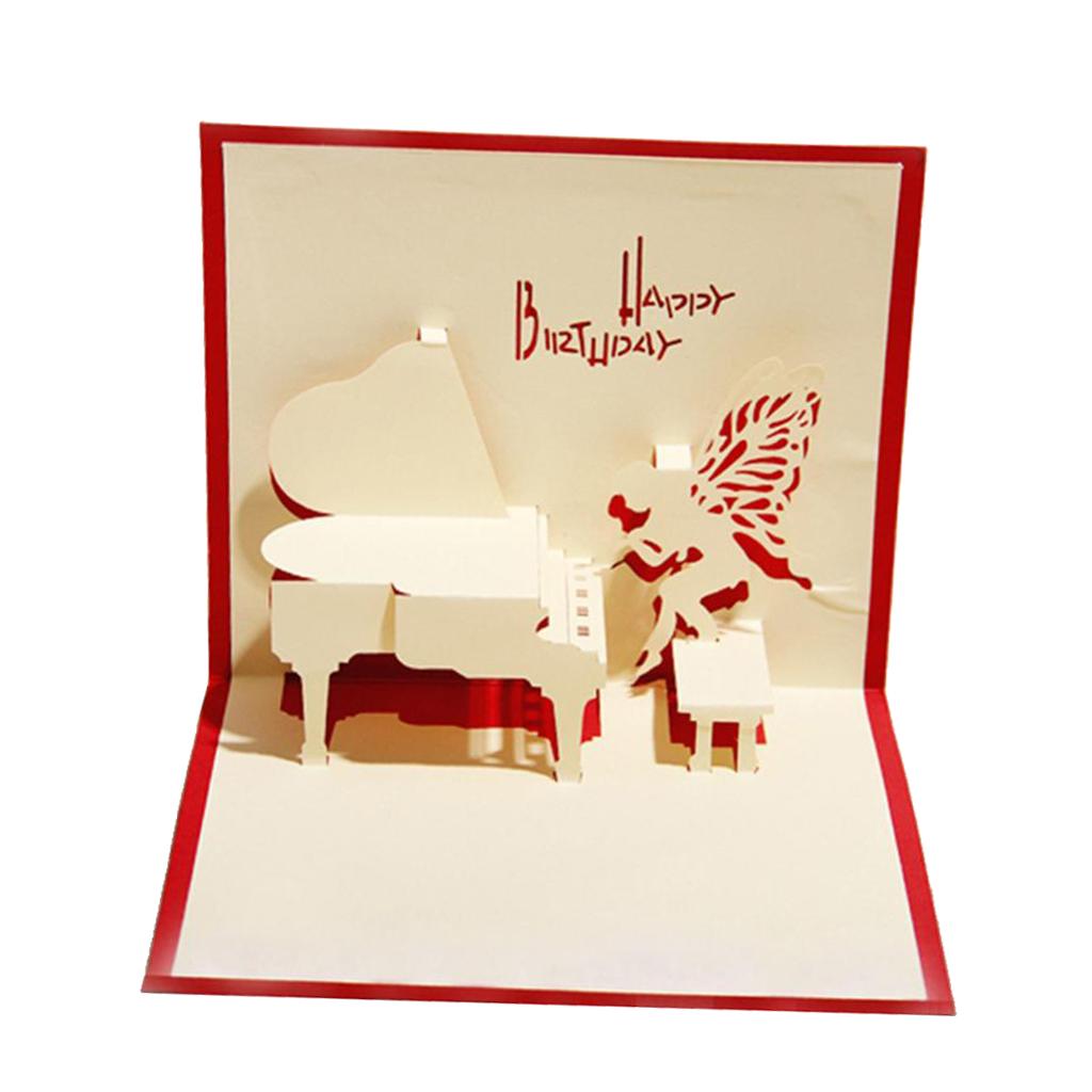 3D Greeting Cards Wedding Birthday Xmas Invitations Postcard - Music/Piano