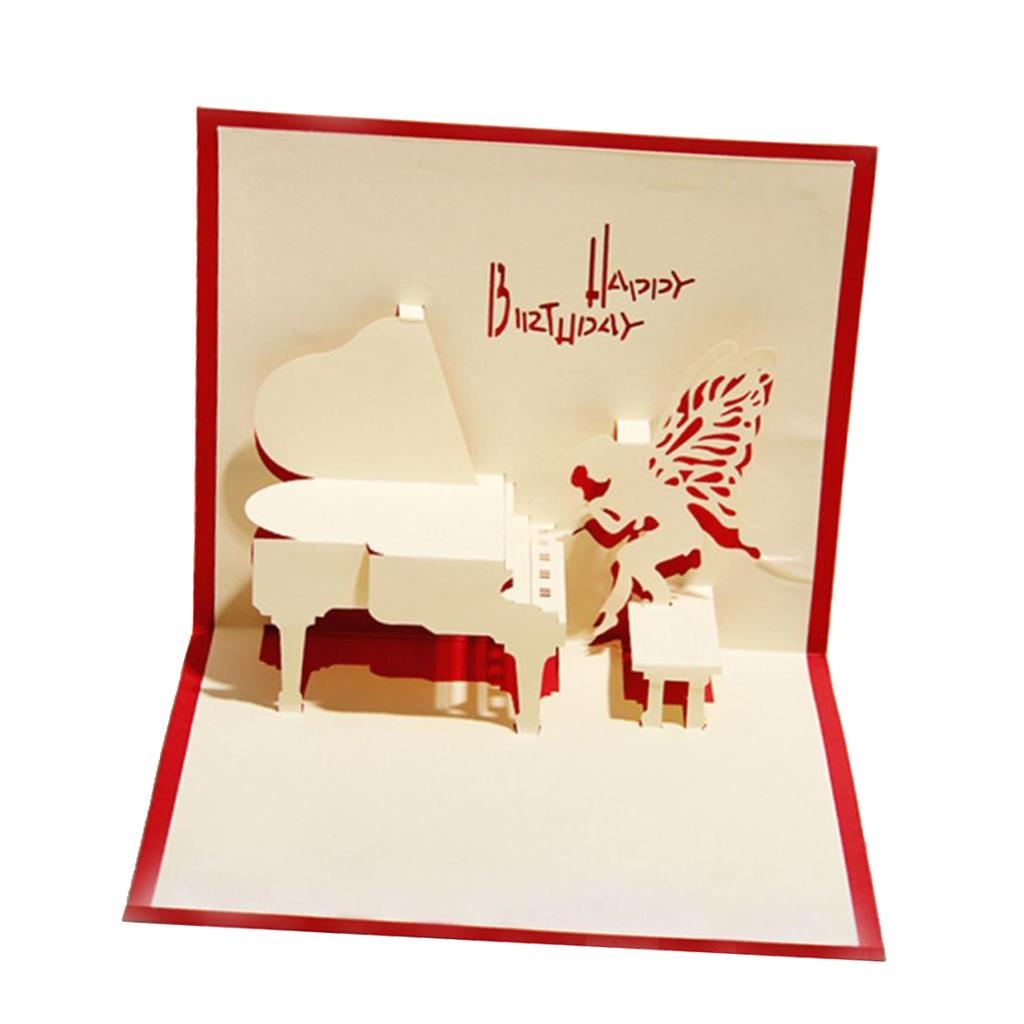 3D Greeting Cards Wedding Birthday Xmas Invitations Postcard - Music/Piano