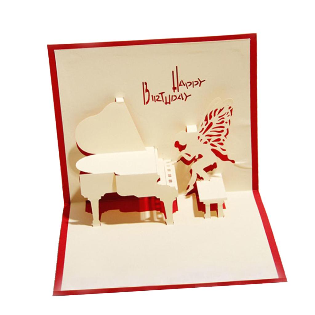 3D Greeting Cards Wedding Birthday Xmas Invitations Postcard - Music/Piano