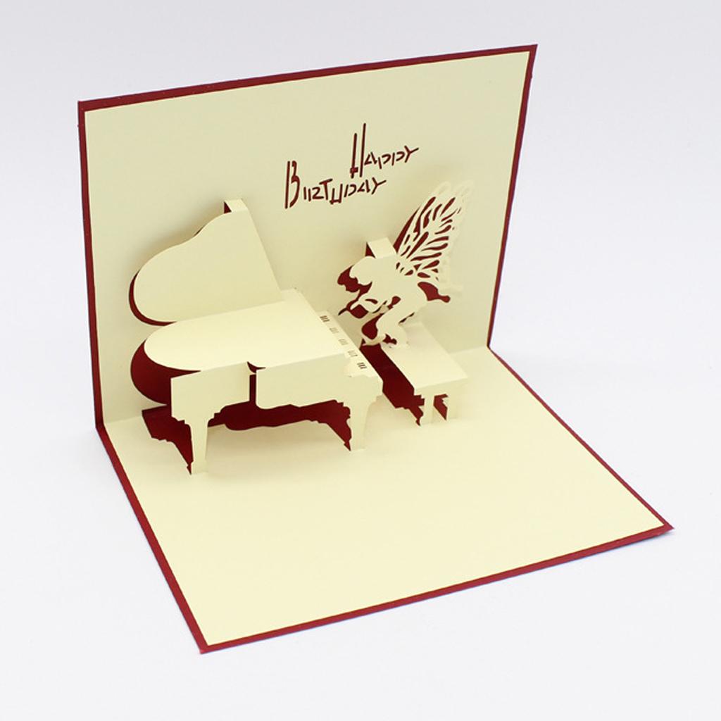 3D Greeting Cards Wedding Birthday Xmas Invitations Postcard - Music/Piano