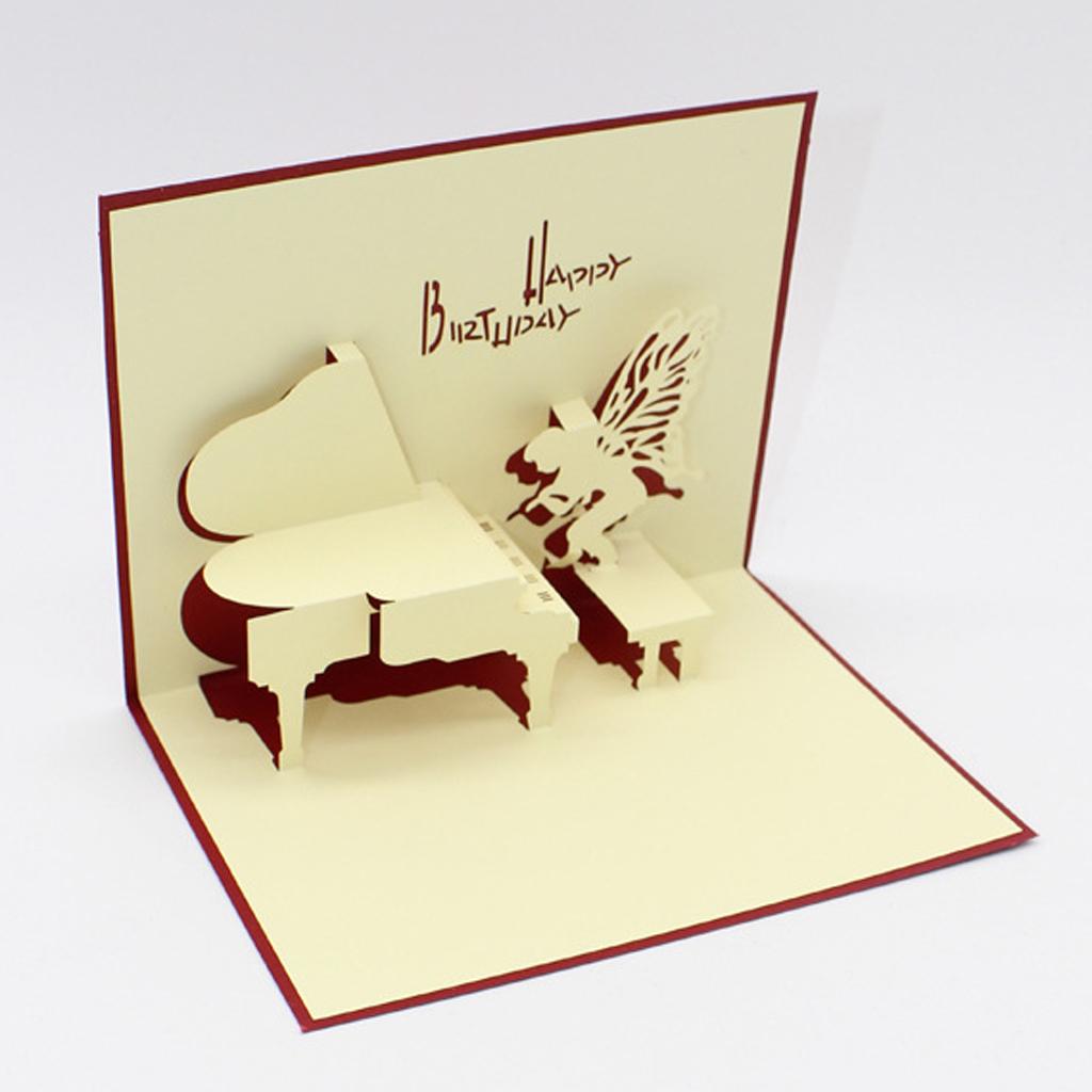 3D Greeting Cards Wedding Birthday Xmas Invitations Postcard - Music/Piano