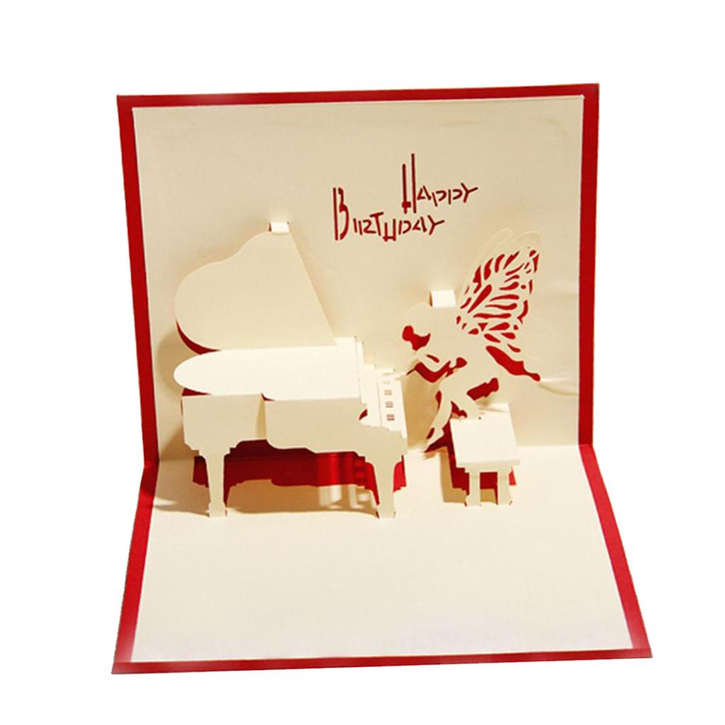 3D Greeting Cards Wedding Birthday Xmas Invitations Postcard - Music/Piano