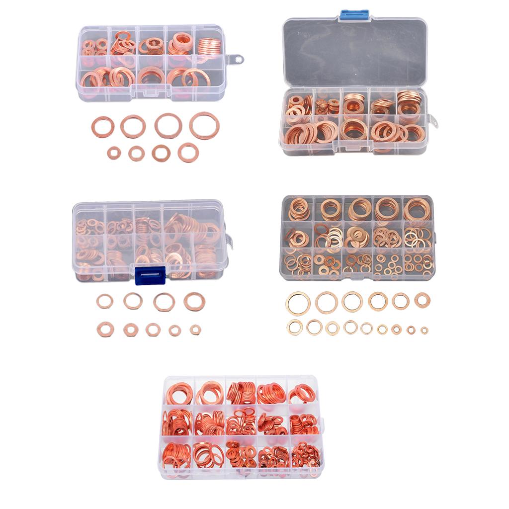 Copper Washer Gasket Set Flat Ring Seal Assortment Kit Hardware Accessories