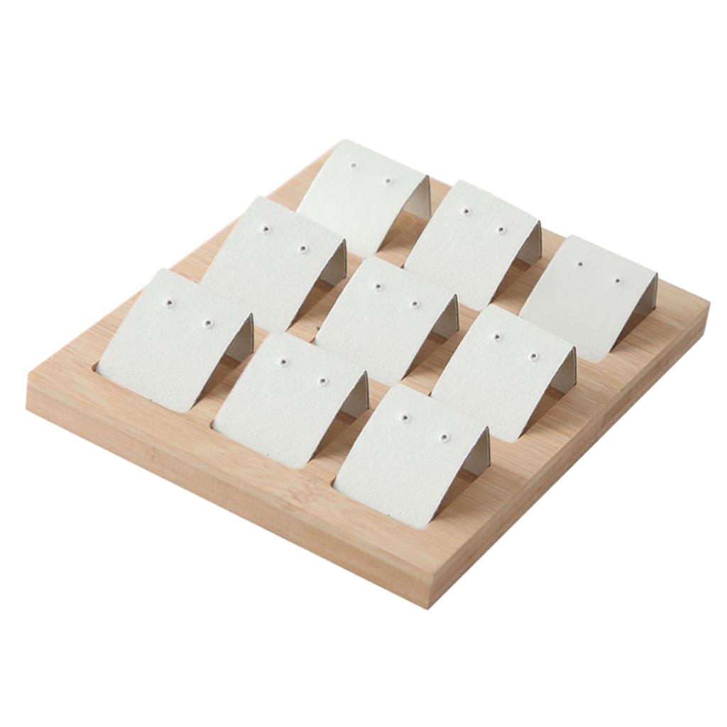 Wood Earring Card Holder w/ Tray for Jewelry Accessory Display 9 Pair White