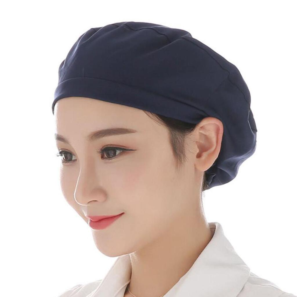 Cook Adjustable Men Women Kitchen Baker Chef Elastic Cap Hat Navy Blue