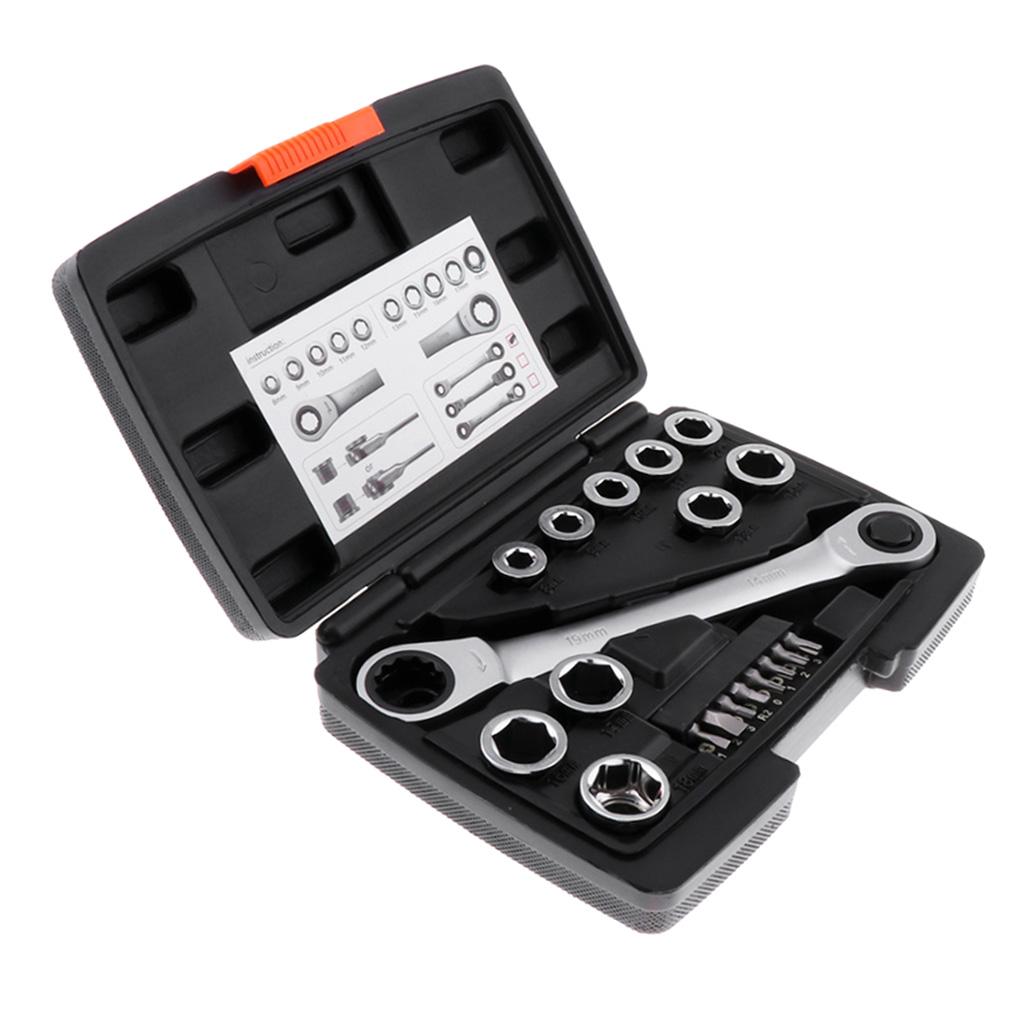 8-18mm Metric Ratcheting Wrench Set 72 Gears Multi-function Spanner Tool Set