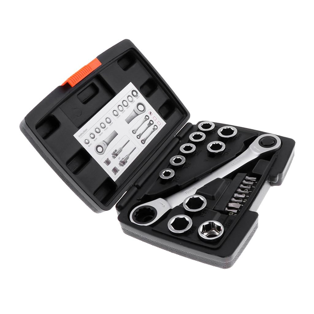 8-18mm Metric Ratcheting Wrench Set 72 Gears Multi-function Spanner Tool Set