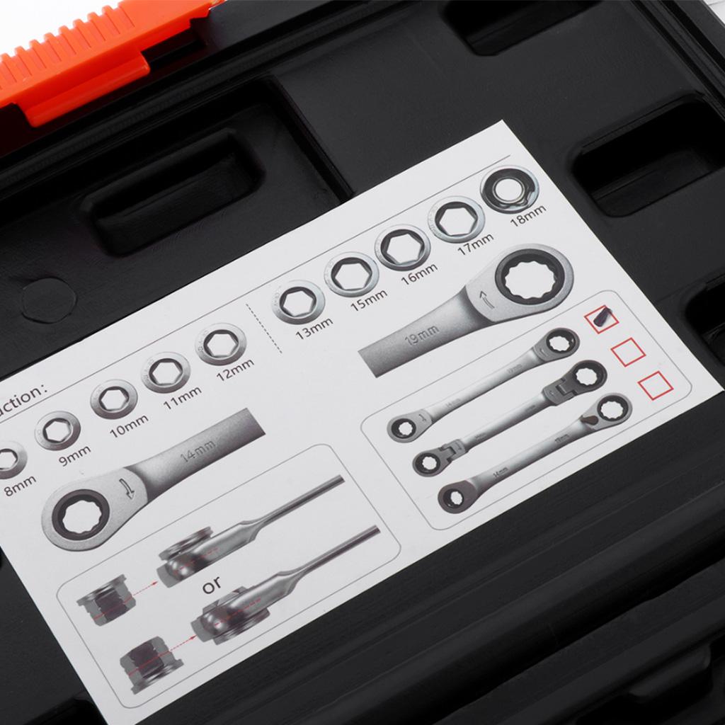 8-18mm Metric Ratcheting Wrench Set 72 Gears Multi-function Spanner Tool Set
