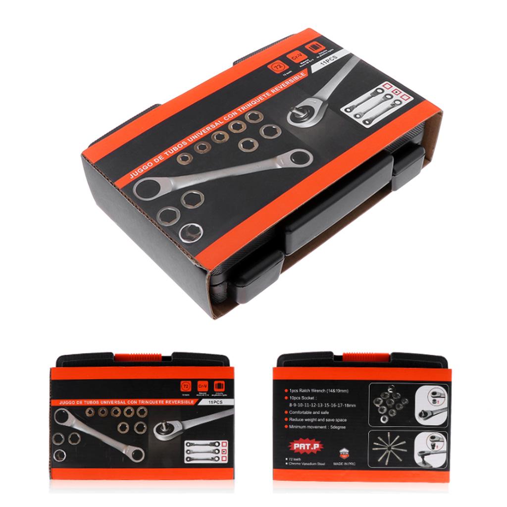 8-18mm Metric Ratcheting Wrench Set 72 Gears Multi-function Spanner Tool Set