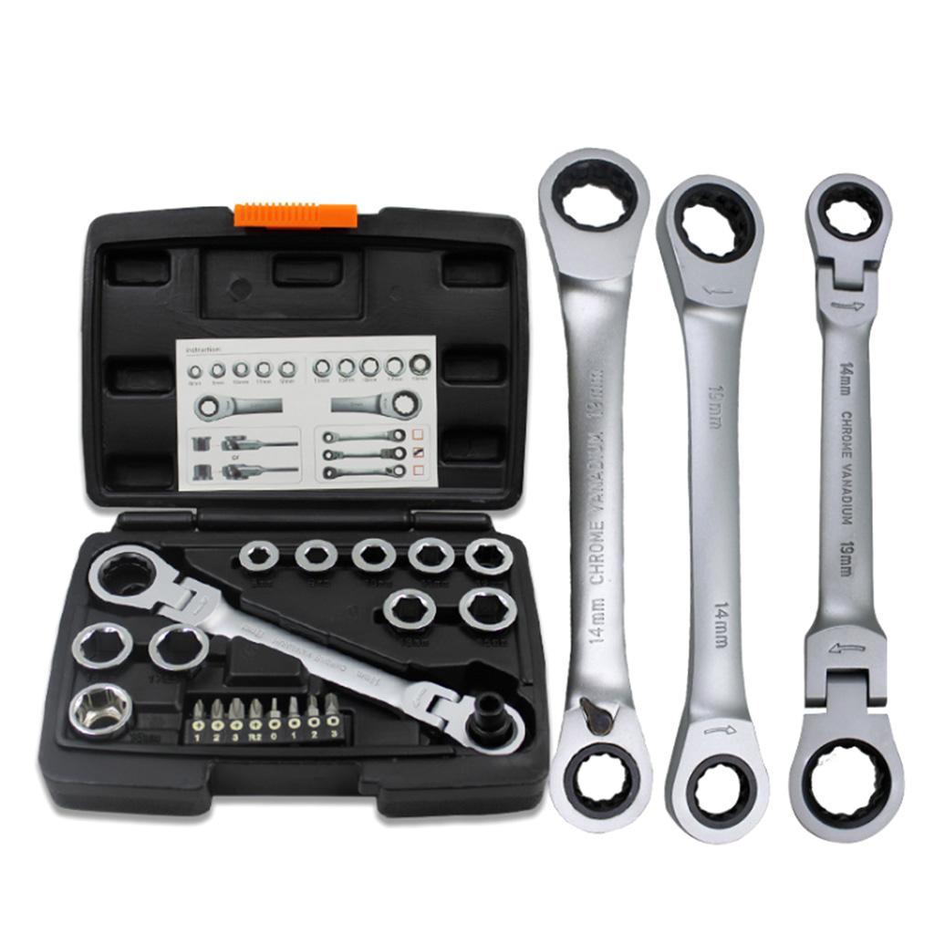 8-18mm Metric Ratcheting Wrench Set 72 Gears Multi-function Spanner Tool Set