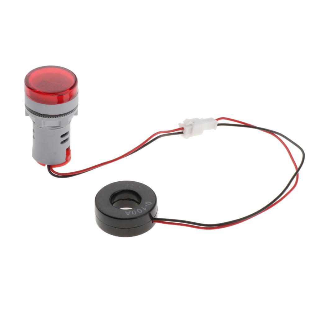 22mm AC 0-100A Ammeter Current Meter LED Digital Display Cylindrical Red