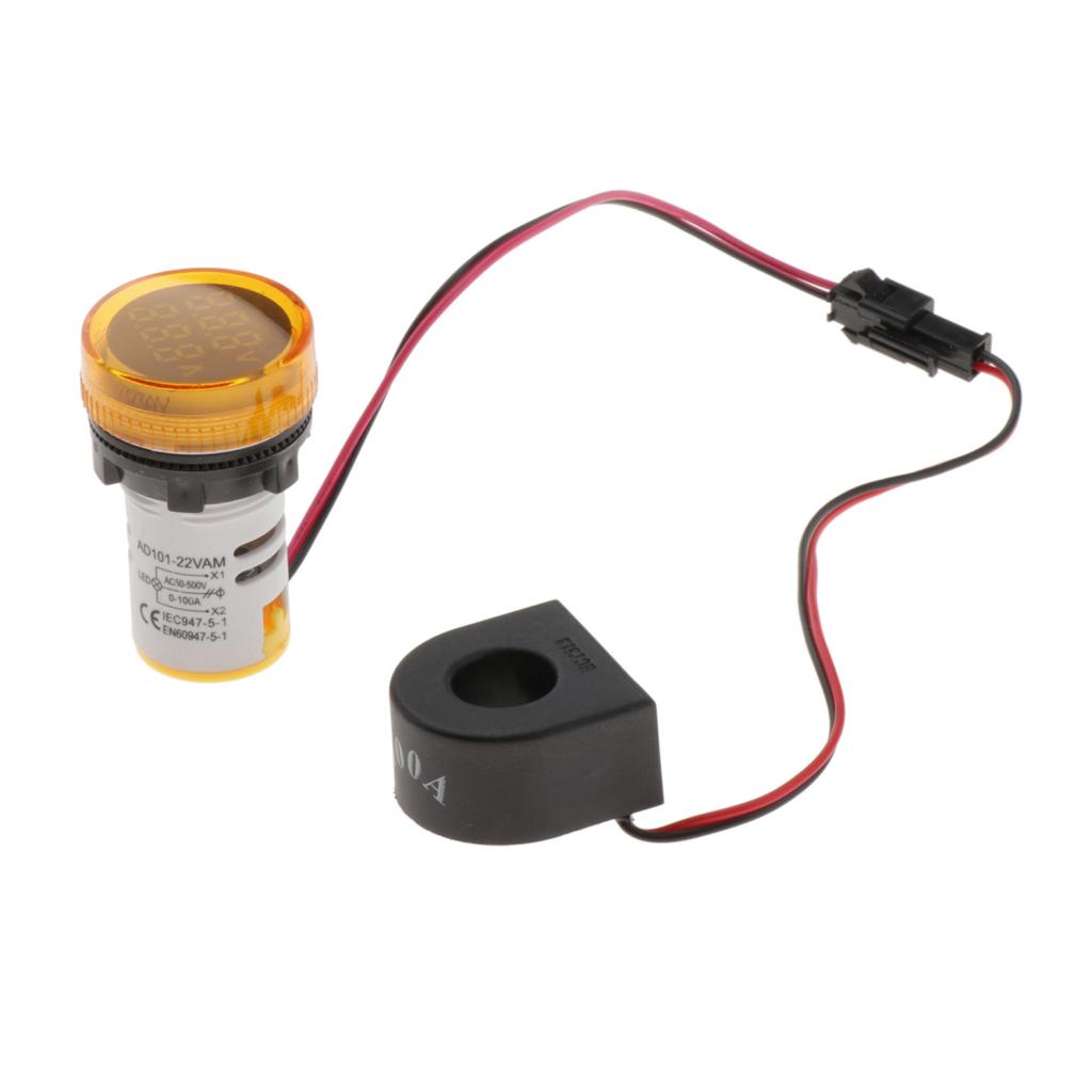 1pc Round LED Digital Ampermeter Signal Current Indicator Voltage Amp AC Yellow