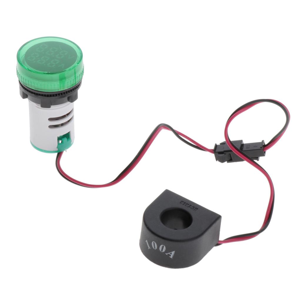 1pc Round LED Digital Ampermeter Signal Current Indicator Voltage Amp AC Green