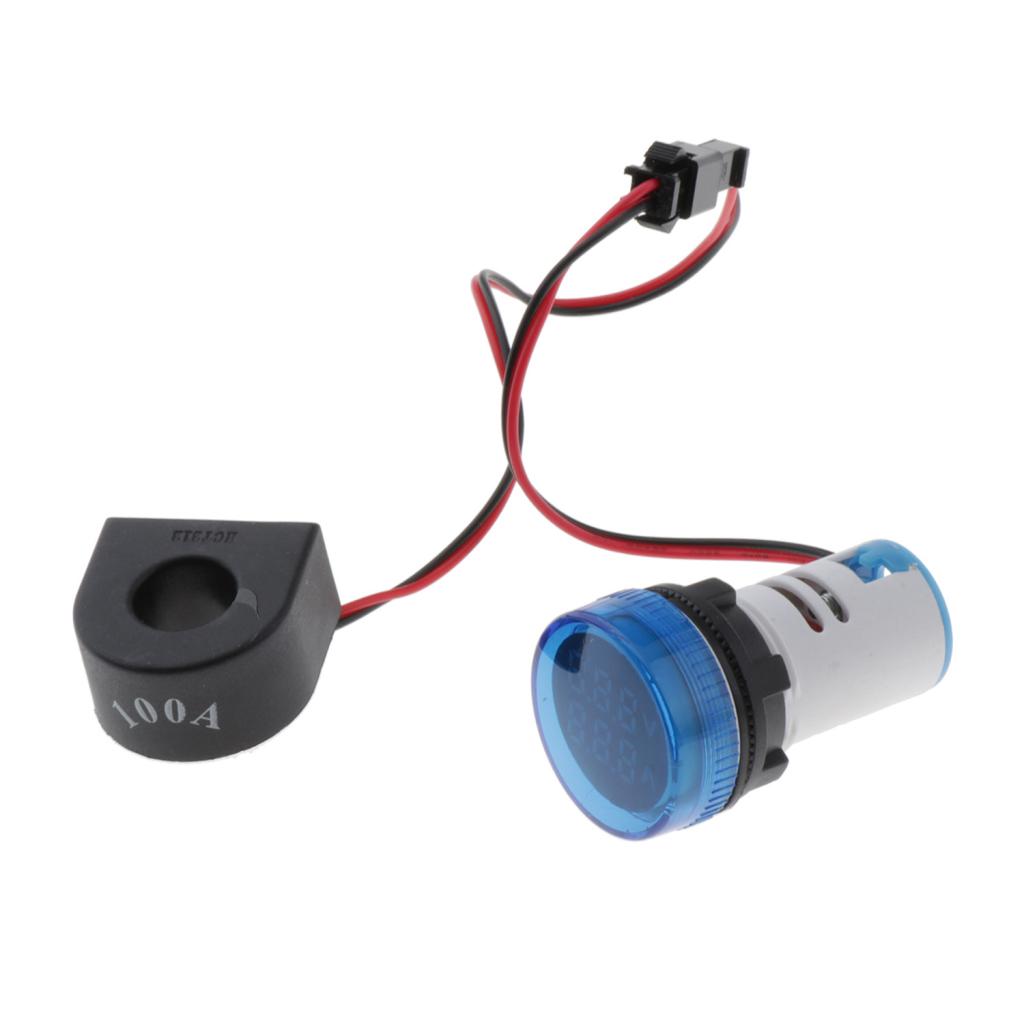 1pc Round LED Digital Ampermeter Signal Current Indicator Voltage Amp AC Blue