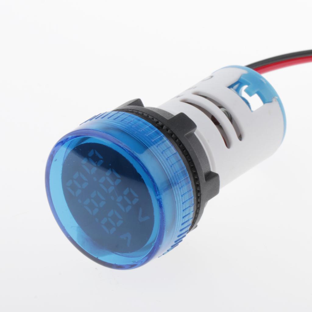 1pc Round LED Digital Ampermeter Signal Current Indicator Voltage Amp AC Blue