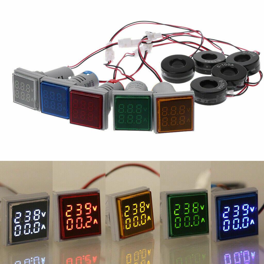 1pc Square LED Digital Ampermeter Multimeter Volt Amp Tester AC 0-100A Green