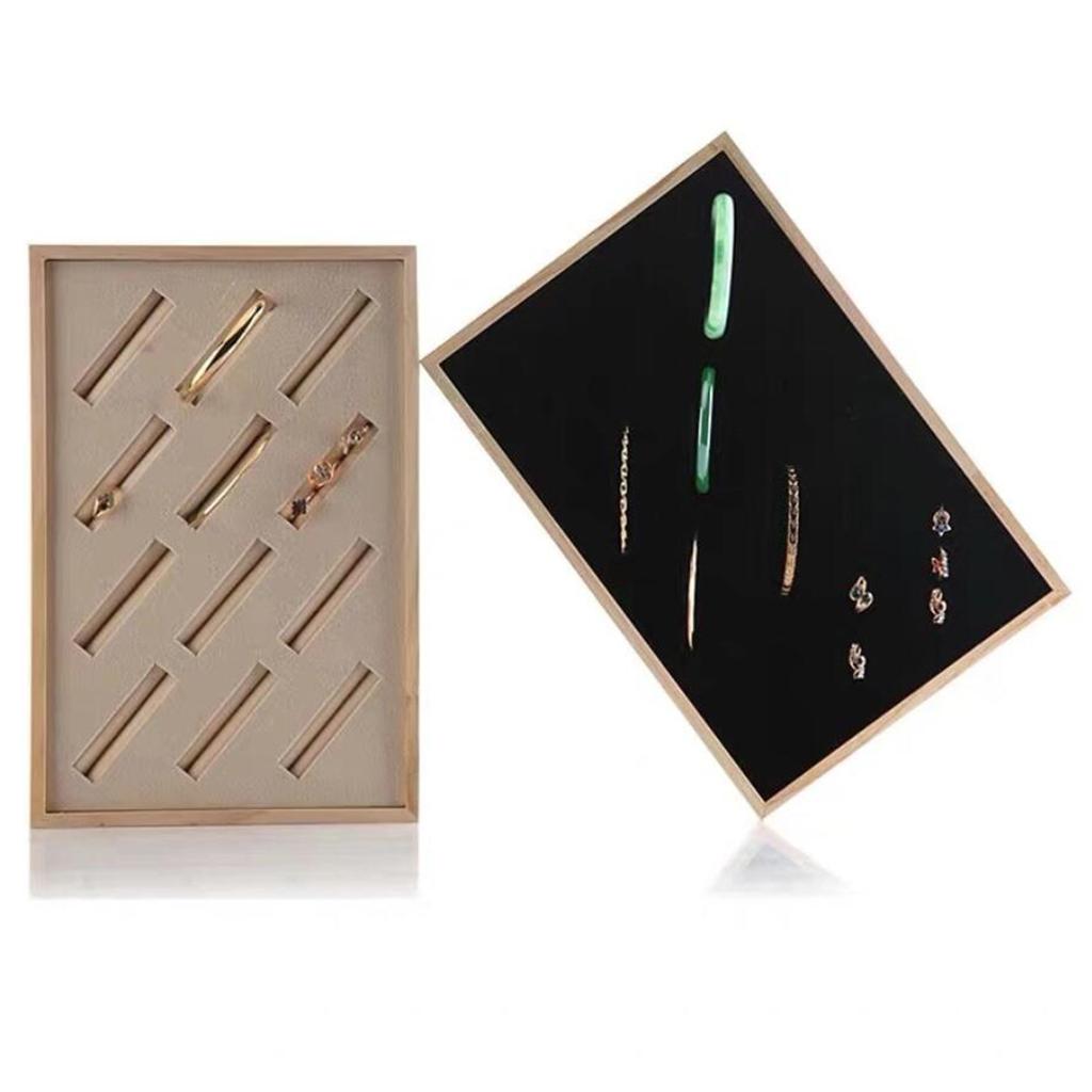 Bamboo Wood Jewelry Display Stand Slots for Bracelet Ring Organizer Beige