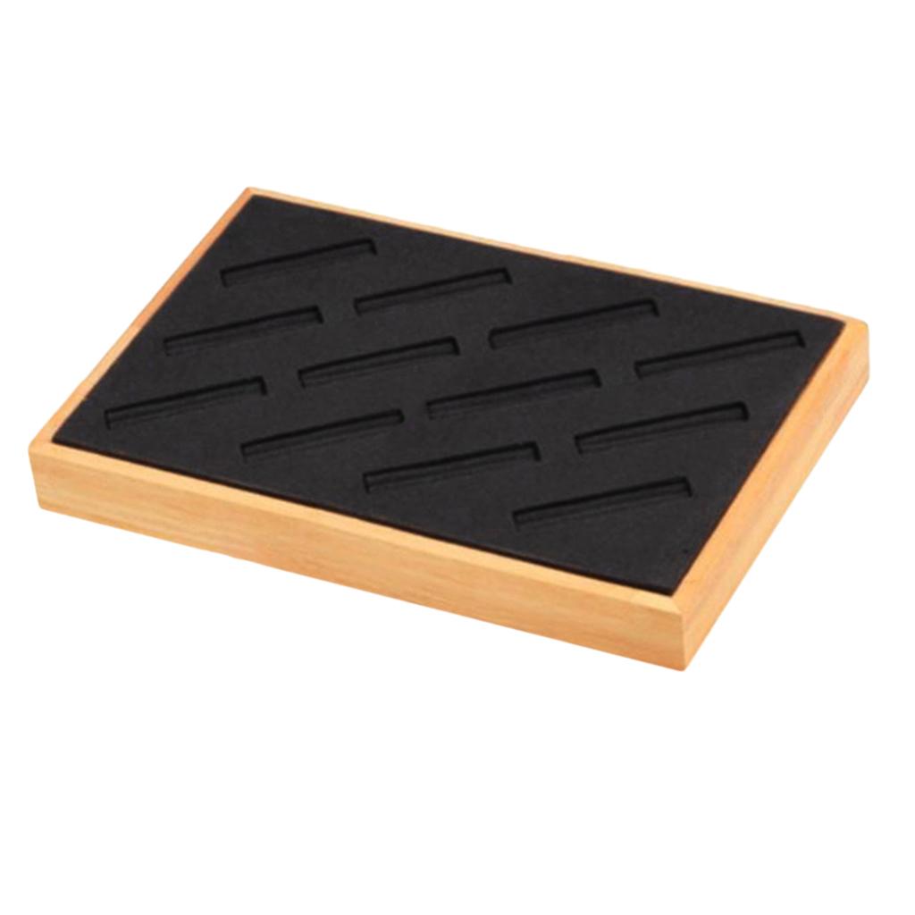 Bamboo Wood Jewelry Display Stand Slots for Bracelet Ring Organizer Black