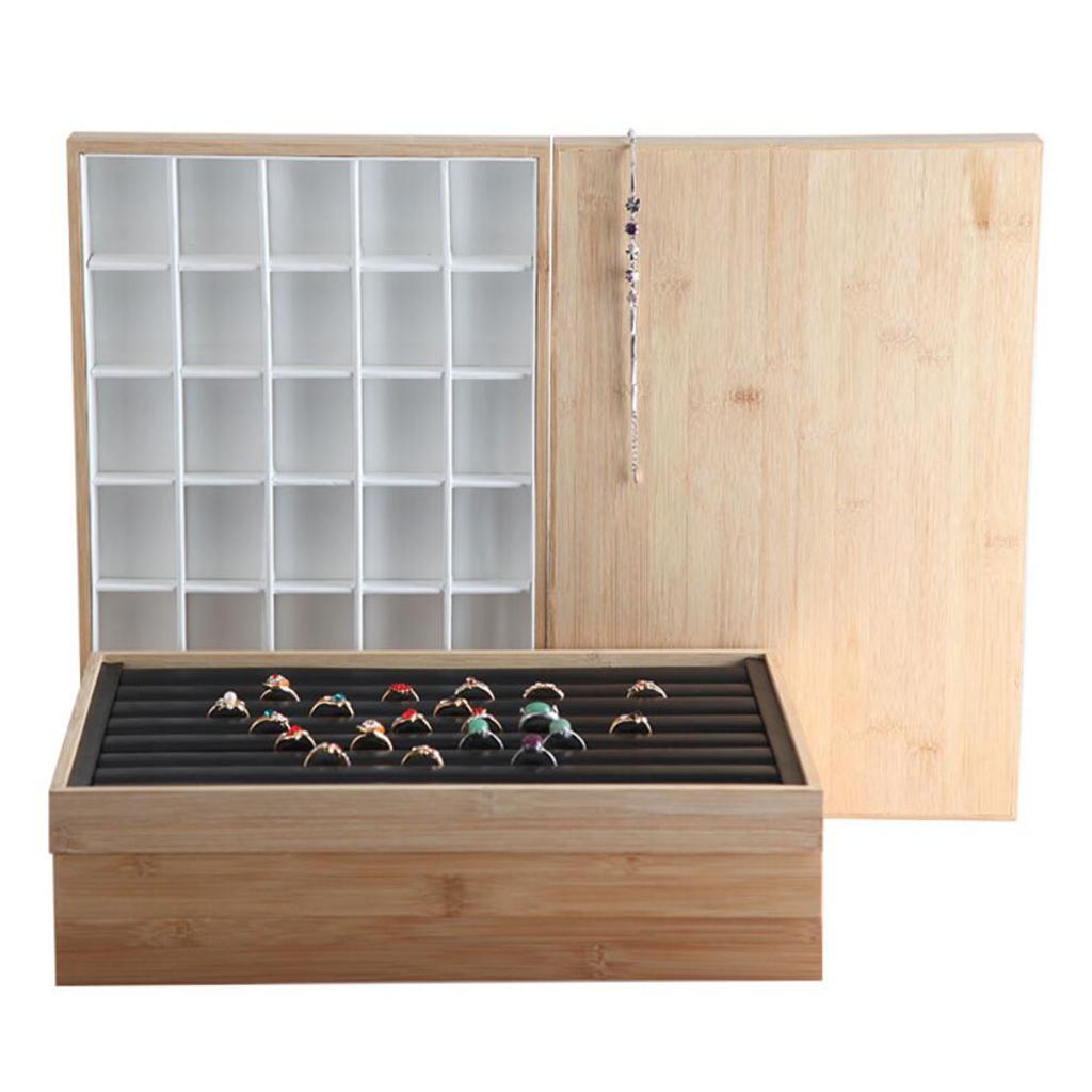 Bamboo Wood Jewelry Display Stand for Pendant Necklace White 12 Grids