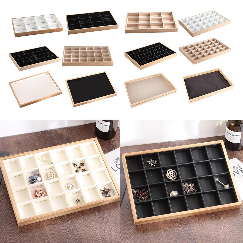 Bamboo Wood Jewelry Display Stand for Pendant Necklace White 12 Grids