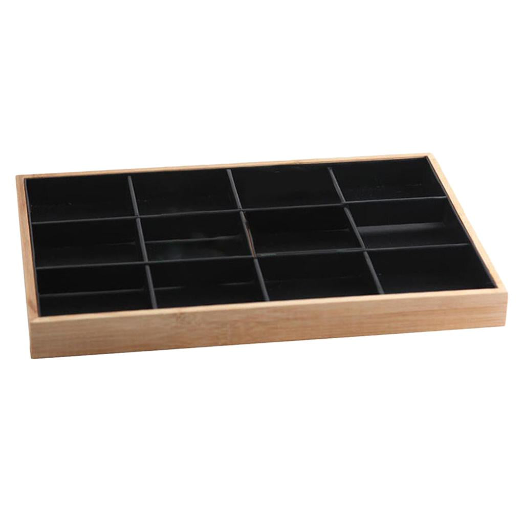 Bamboo Wood Jewelry Display Stand for Pendant Necklace Black 12 Grids