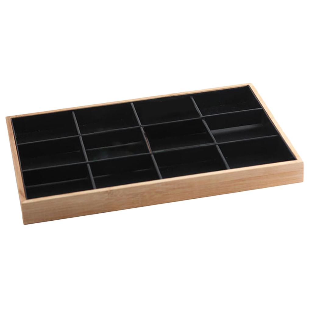 Bamboo Wood Jewelry Display Stand for Pendant Necklace Black 12 Grids