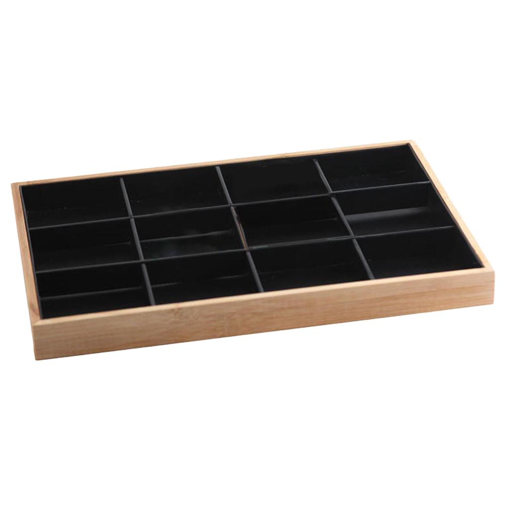 Bamboo Wood Jewelry Display Stand for Pendant Necklace Black 12 Grids