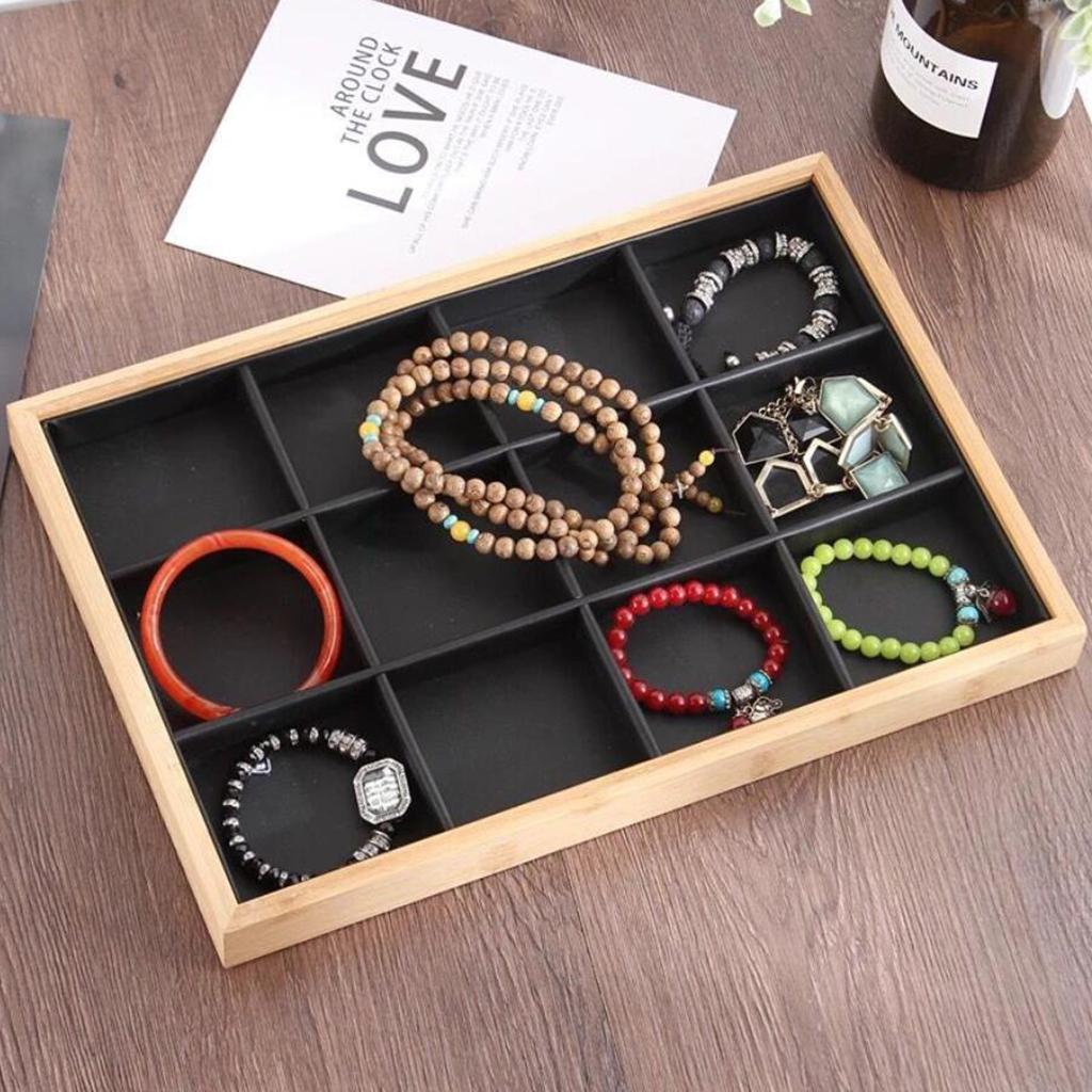 Bamboo Wood Jewelry Display Stand for Pendant Necklace Black 12 Grids