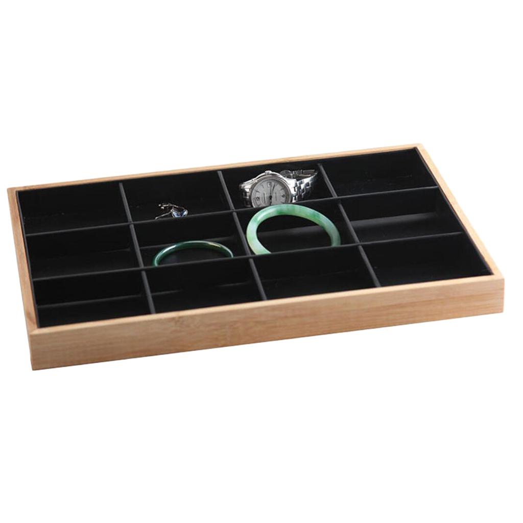 Bamboo Wood Jewelry Display Stand for Pendant Necklace Black 12 Grids