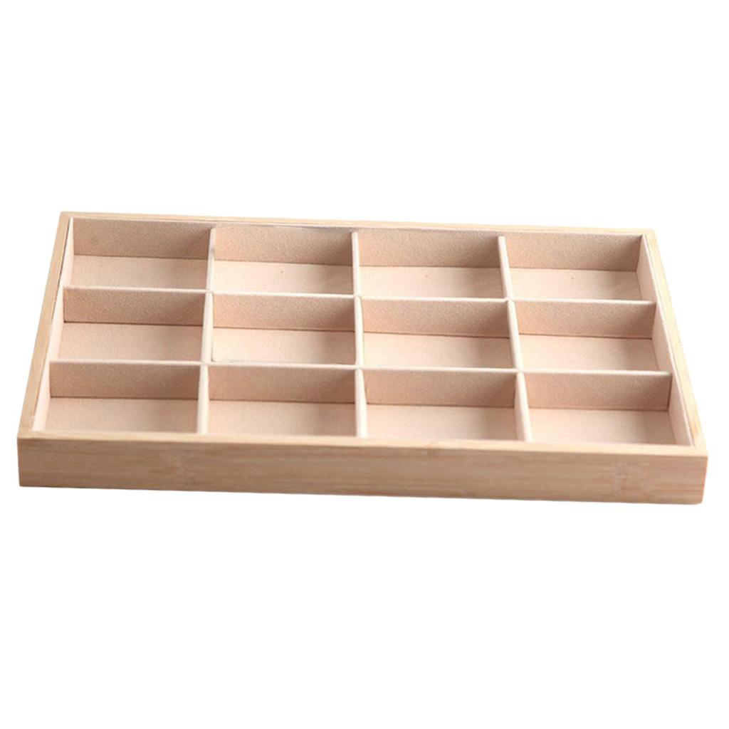 Bamboo Wood Jewelry Display Stand for Pendant Necklace Beige 12 Grids