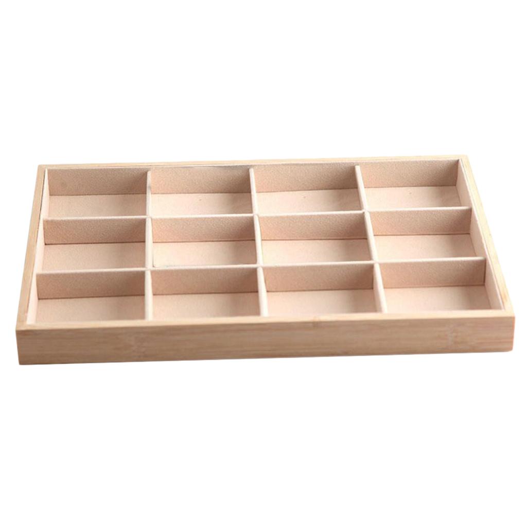 Bamboo Wood Jewelry Display Stand for Pendant Necklace Beige 12 Grids