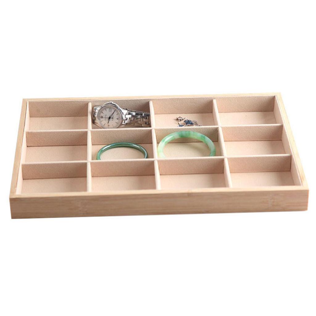 Bamboo Wood Jewelry Display Stand for Pendant Necklace Beige 12 Grids