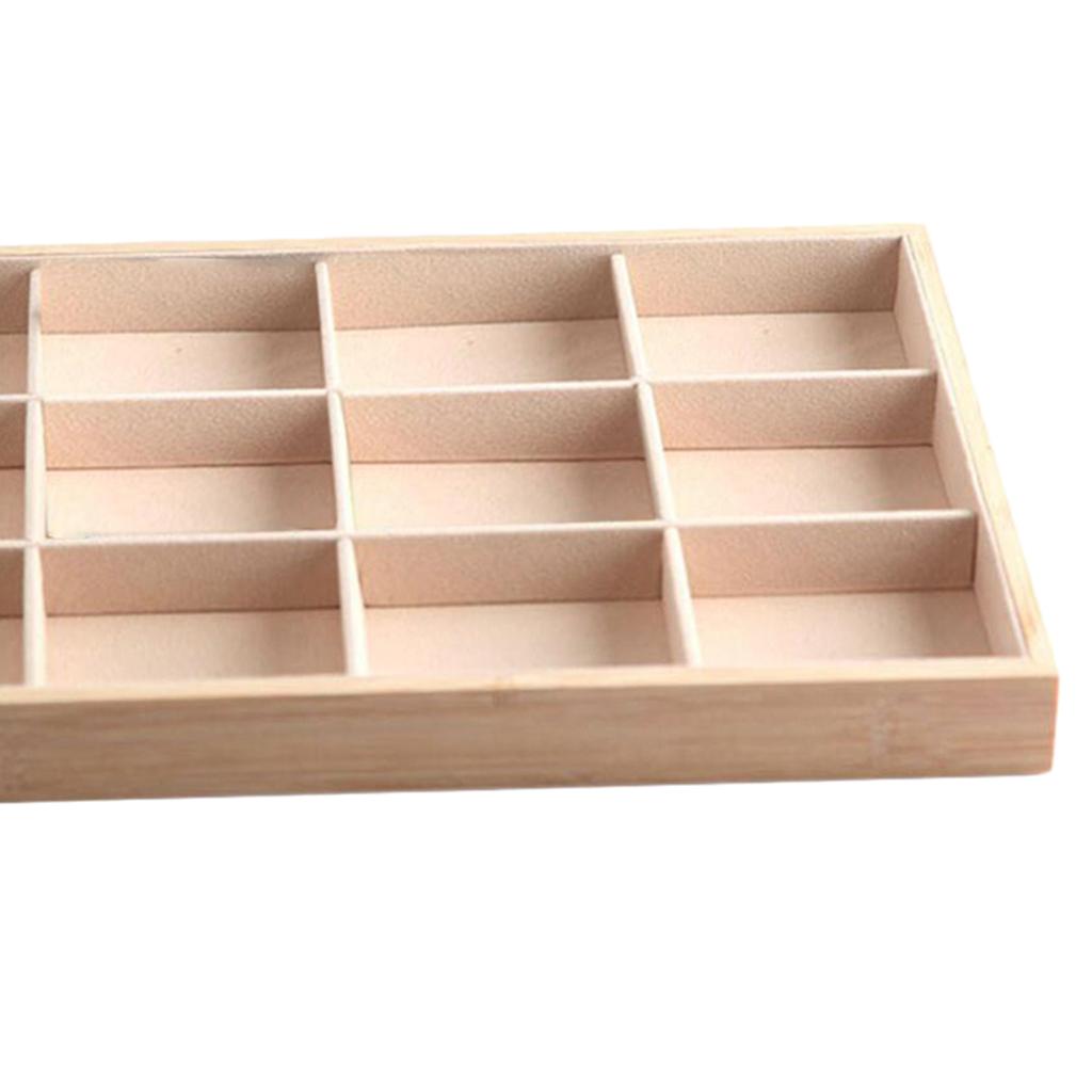 Bamboo Wood Jewelry Display Stand for Pendant Necklace Beige 12 Grids