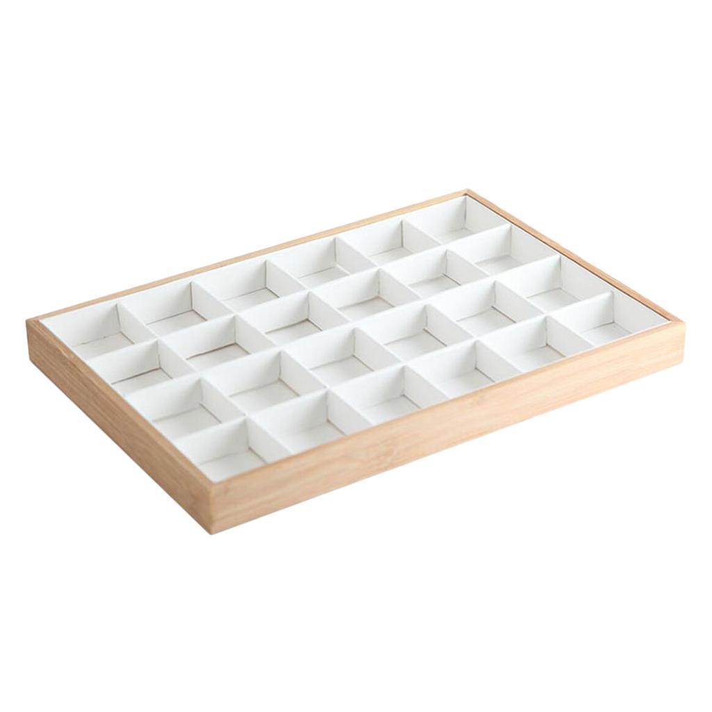 Bamboo Wood Jewelry Display Stand for Pendant Necklace White 24 Grids