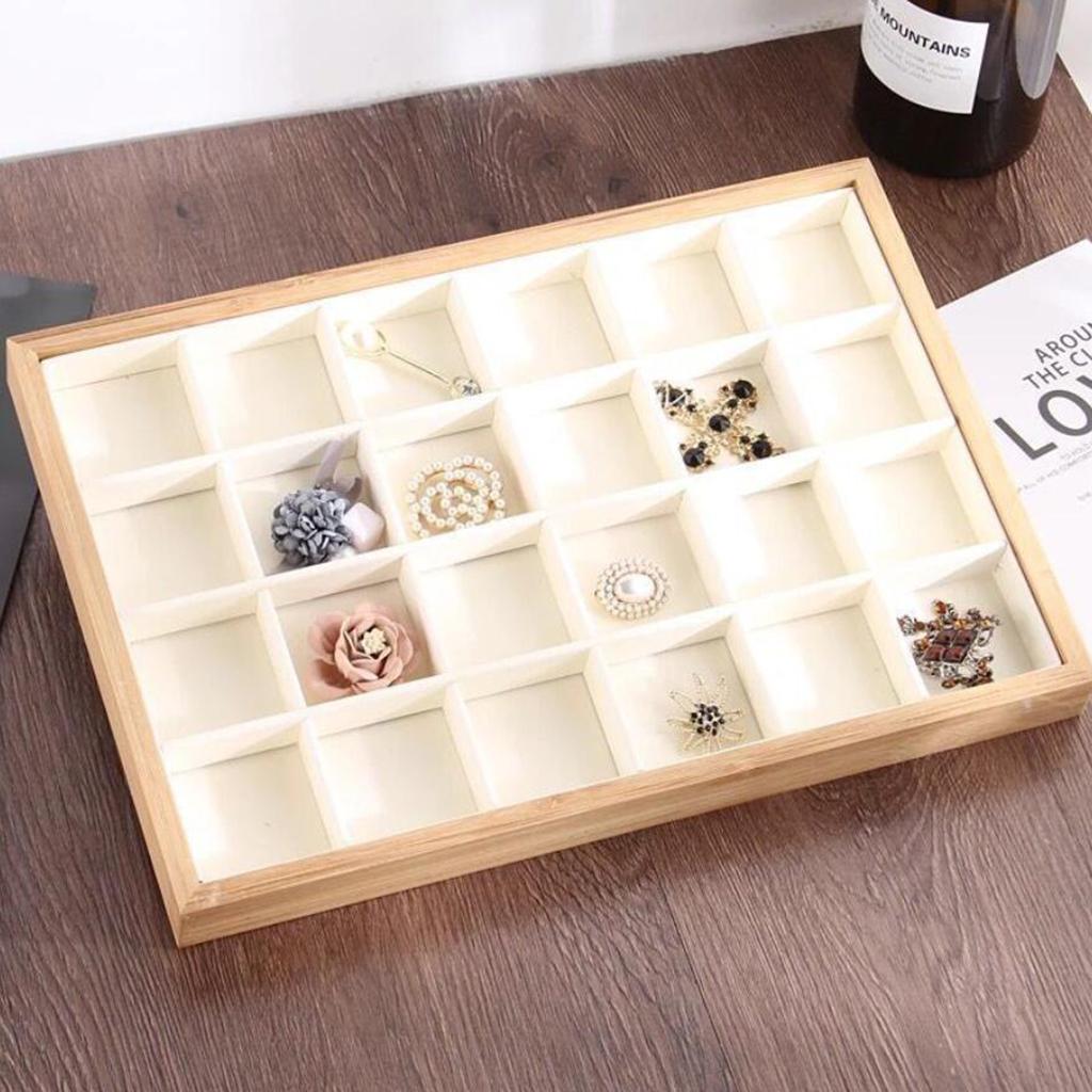 Bamboo Wood Jewelry Display Stand for Pendant Necklace White 24 Grids