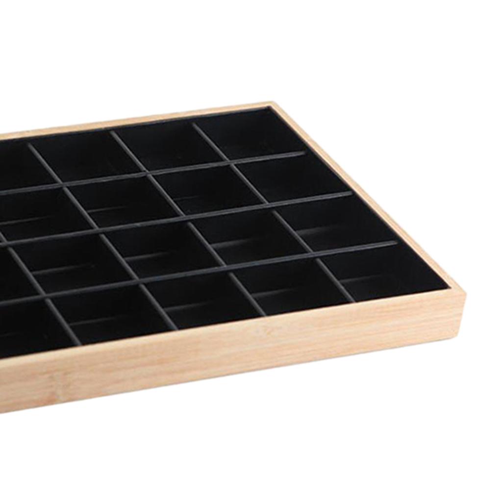 Bamboo Wood Jewelry Display Stand for Pendant Necklace Black 24 Grids