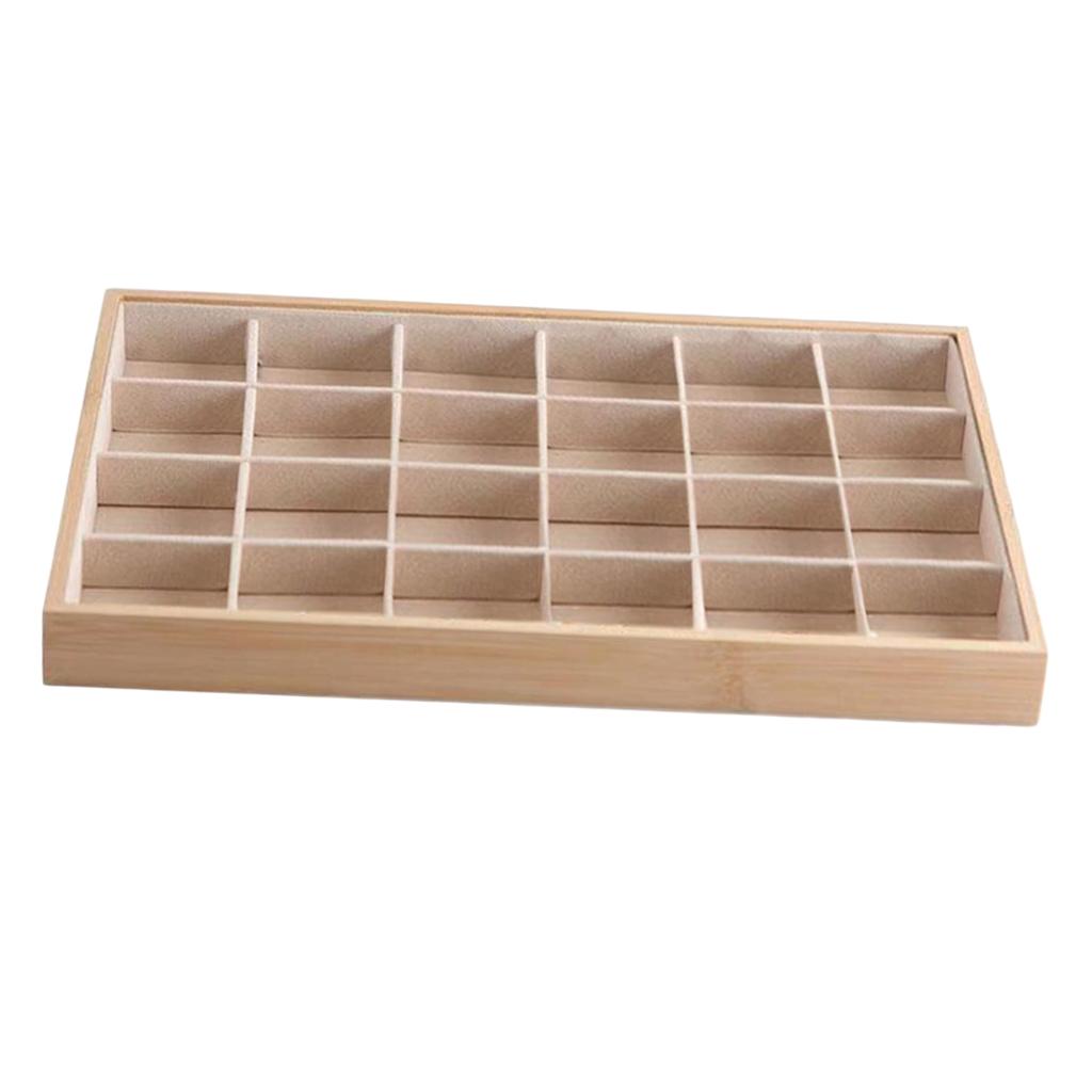 Bamboo Wood Jewelry Display Stand for Pendant Necklace Beige 24 Grids