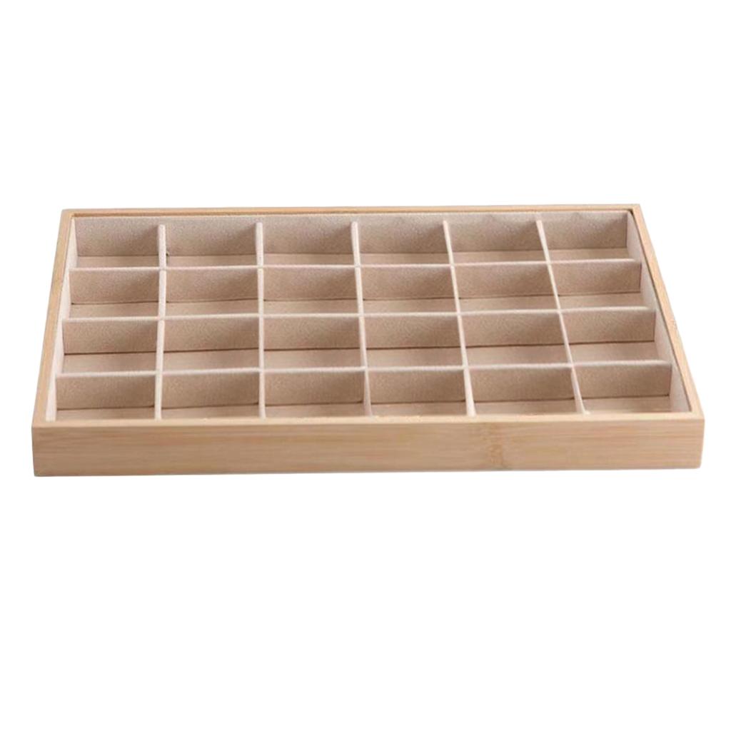 Bamboo Wood Jewelry Display Stand for Pendant Necklace Beige 24 Grids